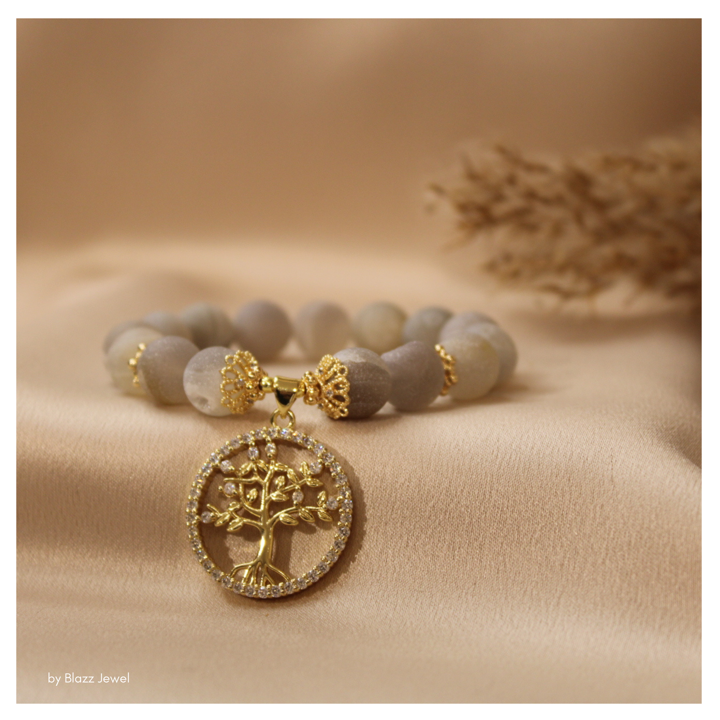 Ágata Drusy & dije de árbol de la vida con zirconias