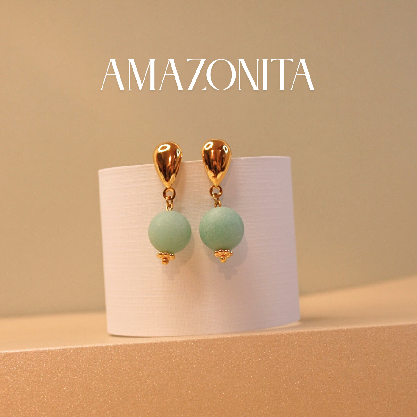Amazonita 12mm Frosted & base gota 24k