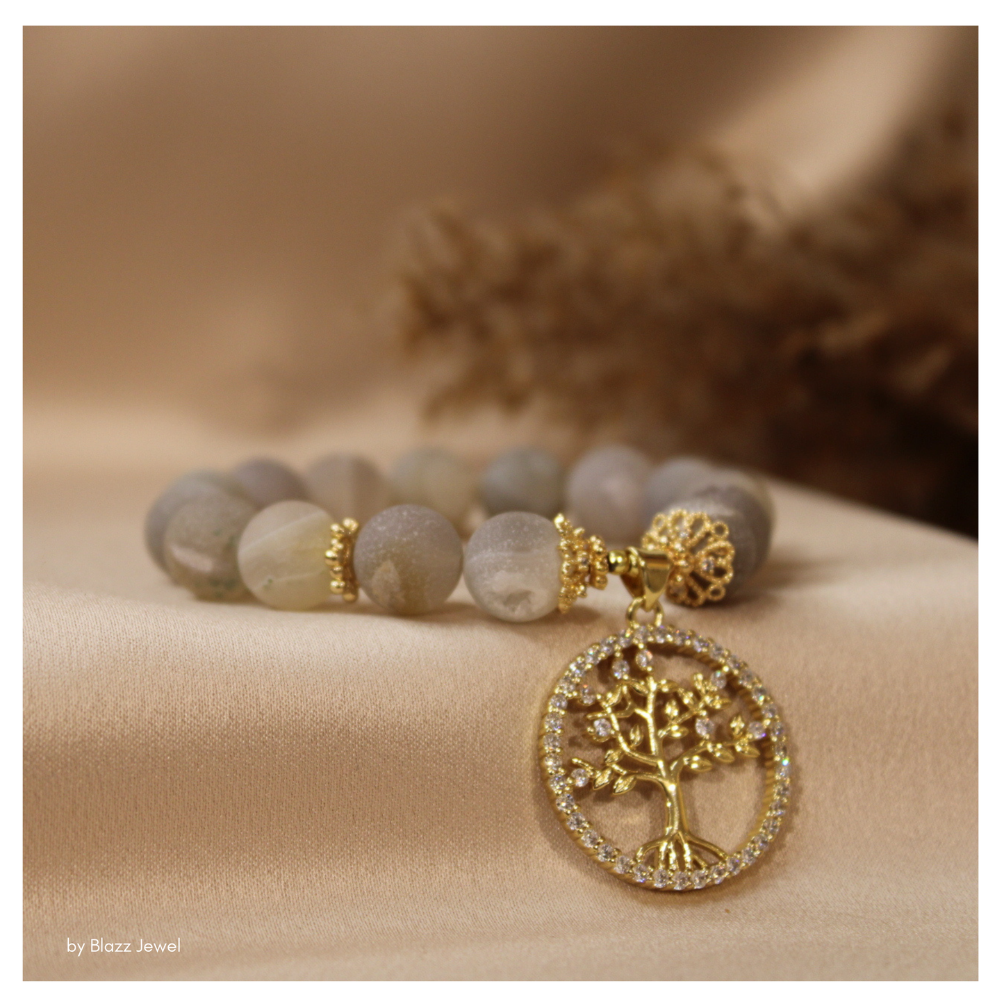 Ágata Drusy & dije de árbol de la vida con zirconias