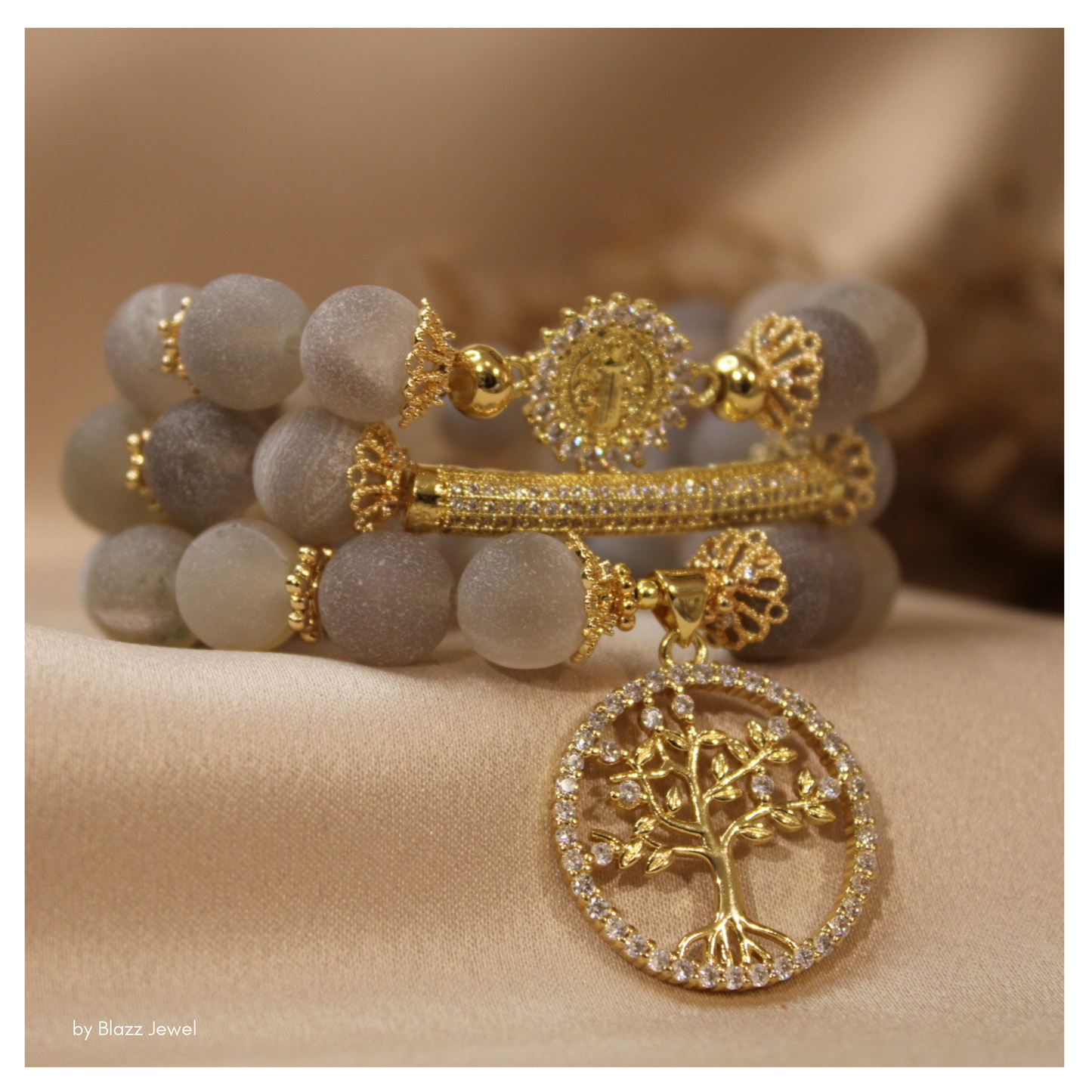 Ágata Drusy & dije de árbol de la vida con zirconias