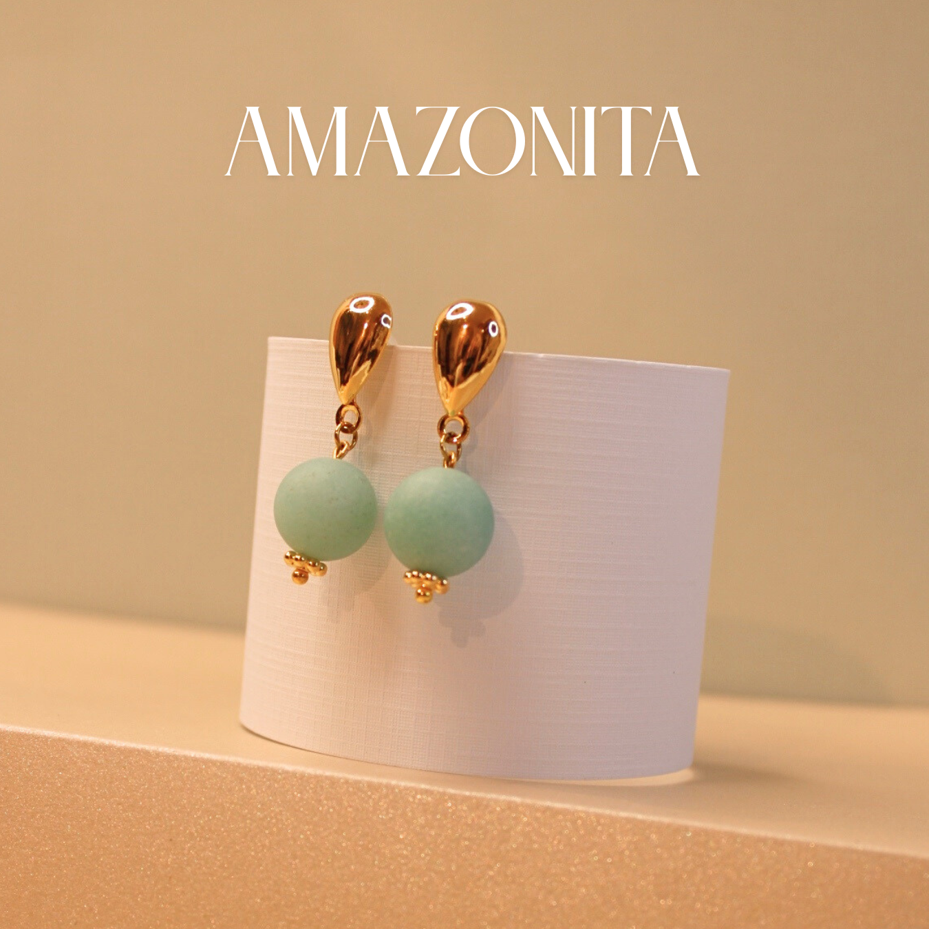 Amazonita 12mm Frosted & base gota 24k