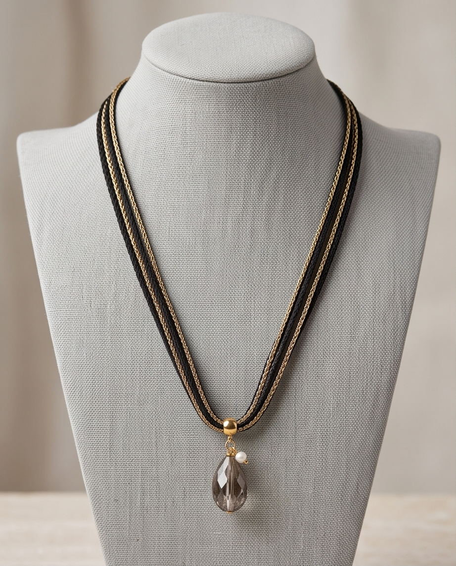 Collar de Cordón Roma con Dije de Cristal en Forma de Gota