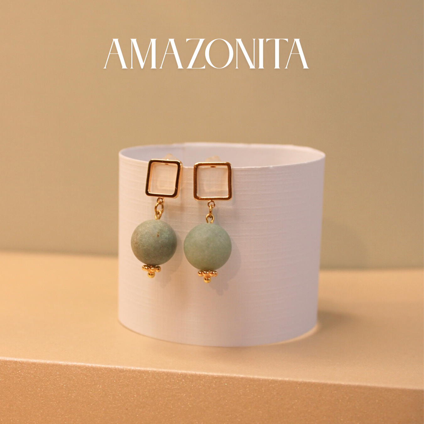 Amazonita 12mm Frosted & base gota 24k