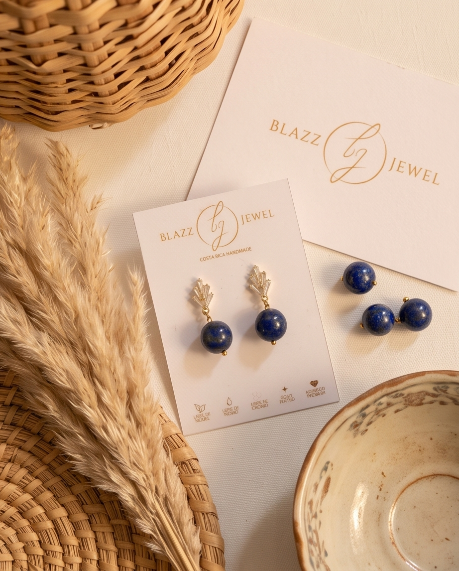Aretes de Lapislázuli Liso con Base de Espiga con Zirconias