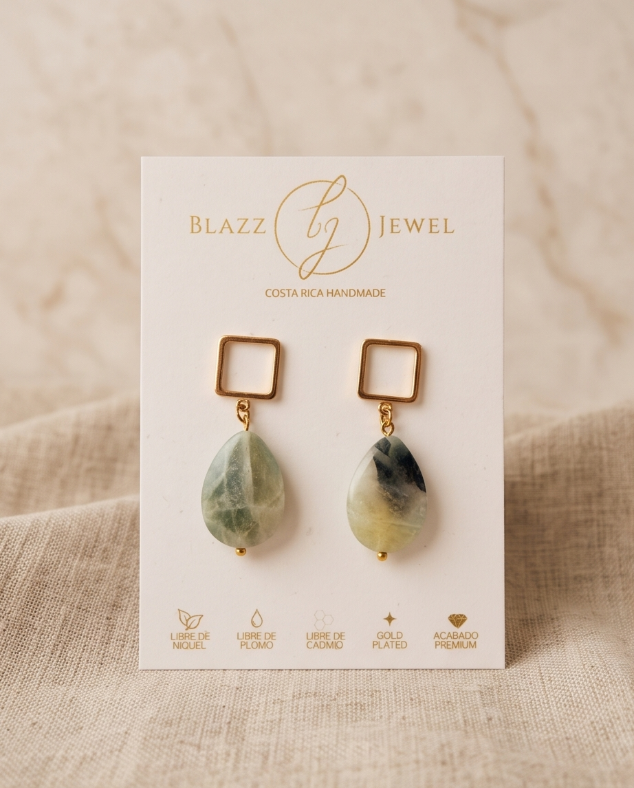 Aretes de Gota de Amazonita Facetada con Base Cuadrada Labrada