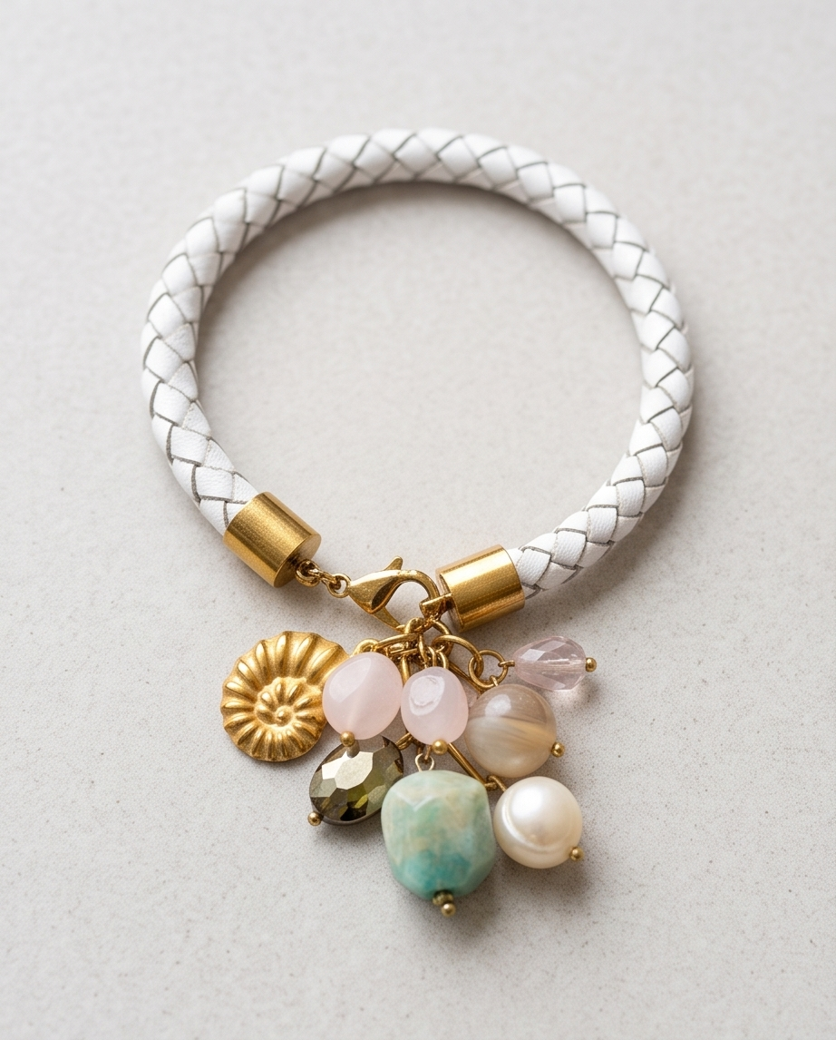 Pulsera Bangle Trenzada de Cuero Natural con Charms Mix & Match