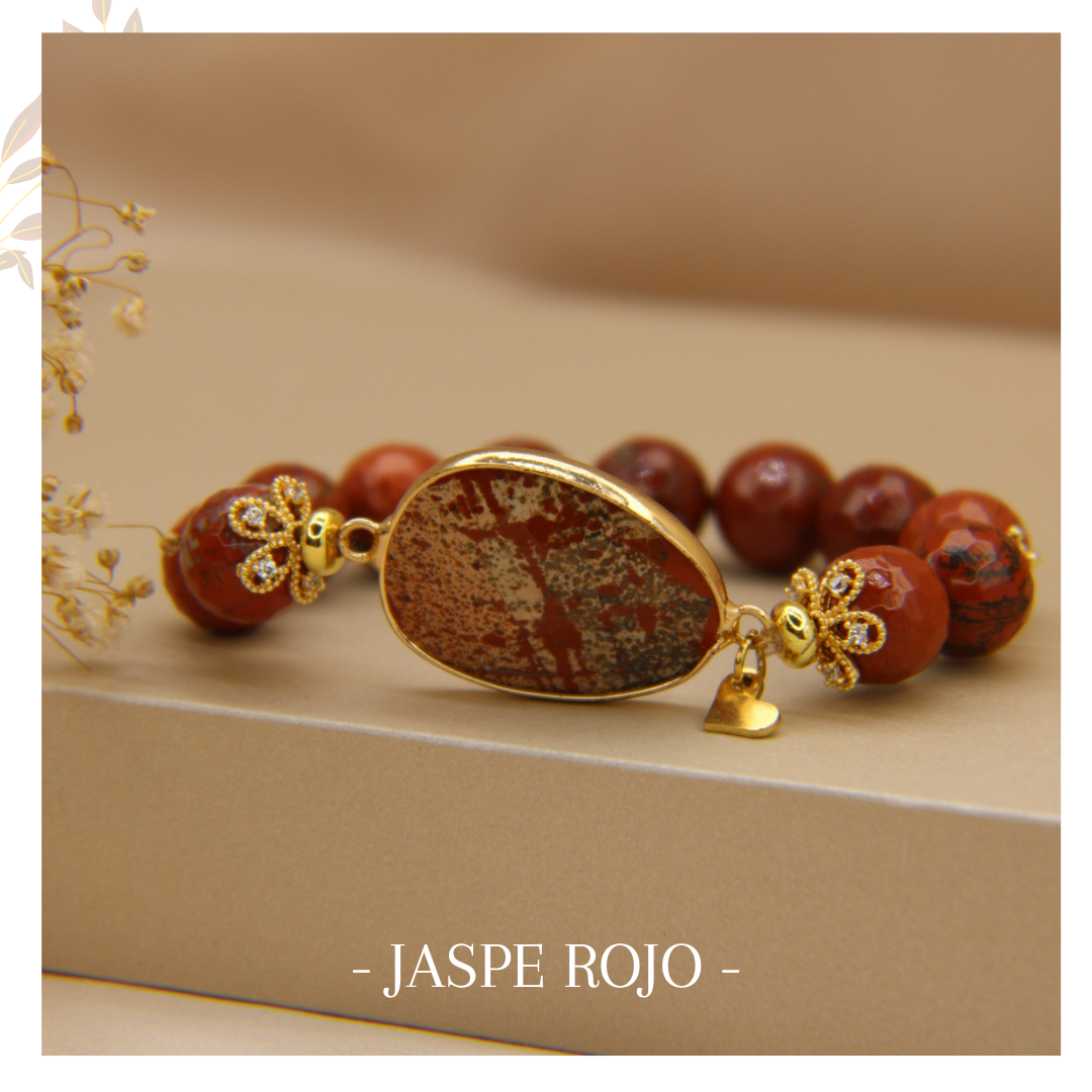 Pulsera Jaspe Rojo 12mm & enlace ovalado en jaspe rojo