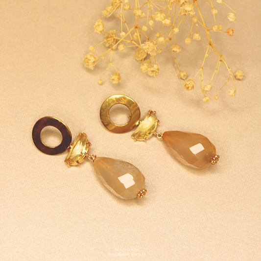 Arete Ágata gota naranja & base redonda maxi, enlace citrino