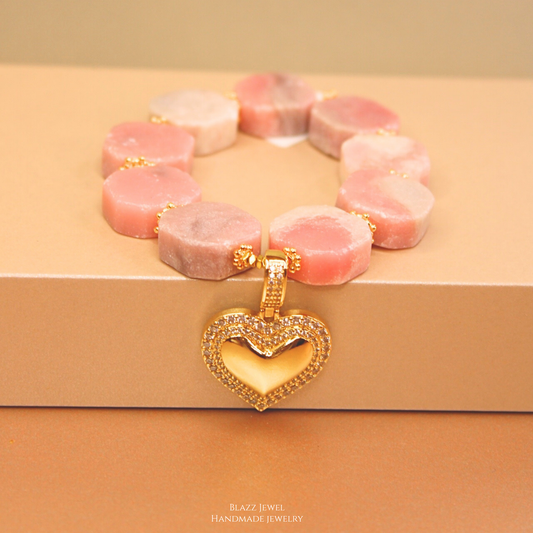 Cubo Opalo rosado & dije de corazon maxi con zirconias