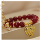 Pulsera Jade Rojo 10mm & dije de corazón con corazones mini en zirconitas