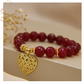 Pulsera Jade Rojo 10mm & dije de corazón con corazones mini en zirconitas