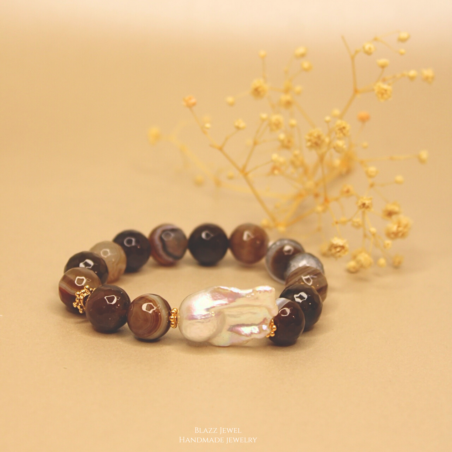 Agata Cafe 12mm & Perla Barroca Blanca Natural