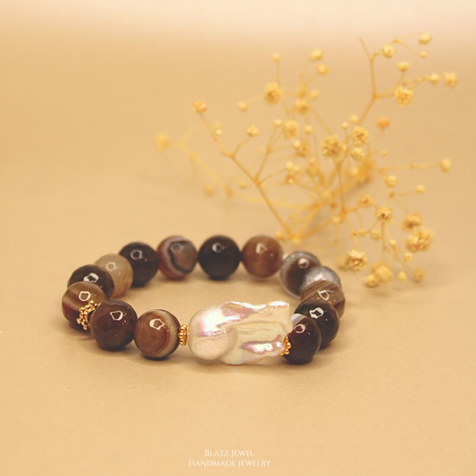 Agata Cafe 12mm & Perla Barroca Blanca Natural