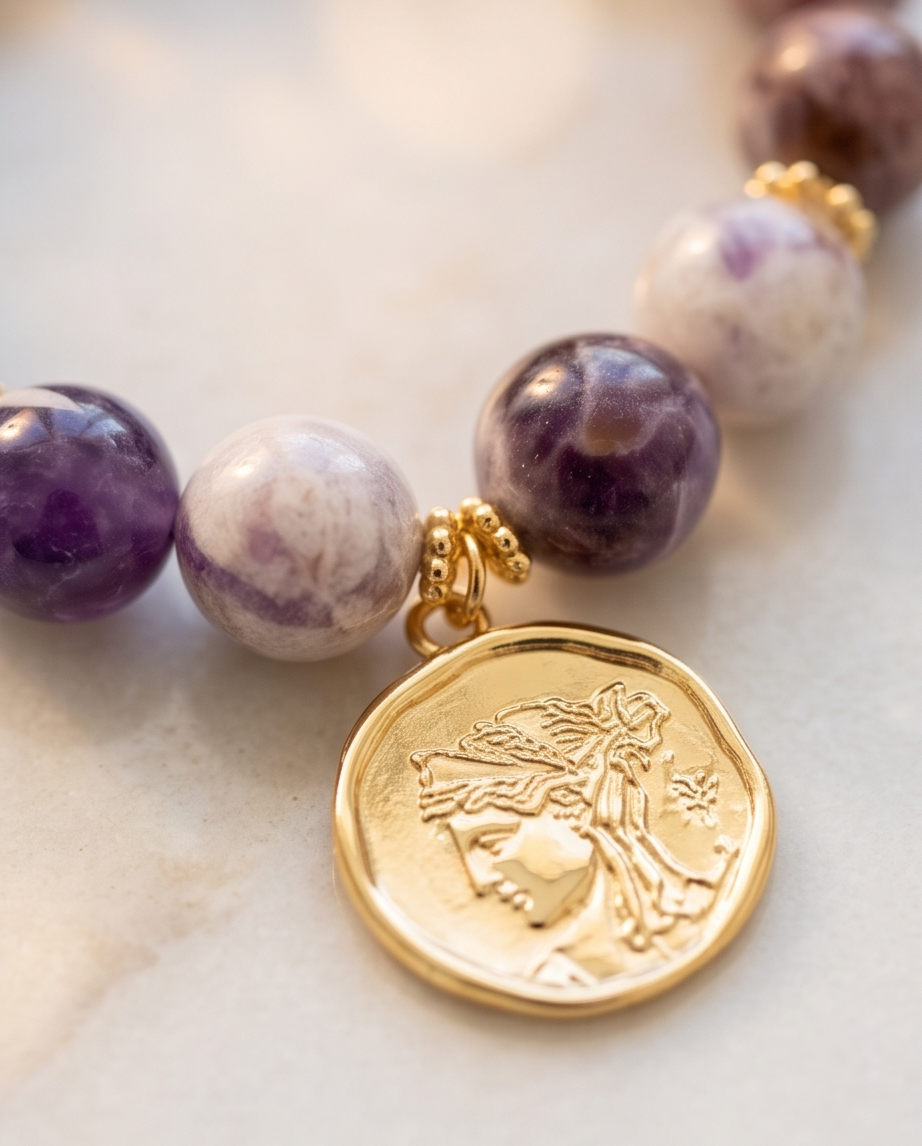 Pulsera de Amatista Facetada con Medalla Romana
