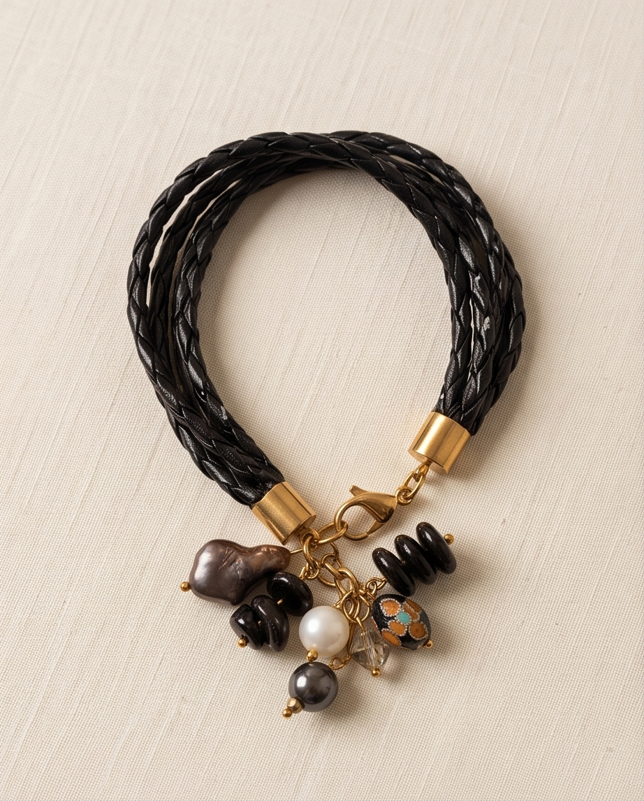 Pulsera de Cuero Trenzado Mix & Match con Charms de Piedras Naturales