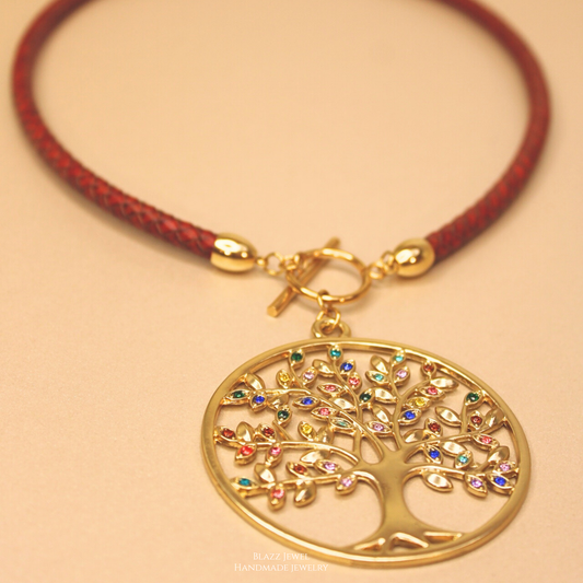 Omega de Cuero & Árbol de Vida Maxi con Zirconias