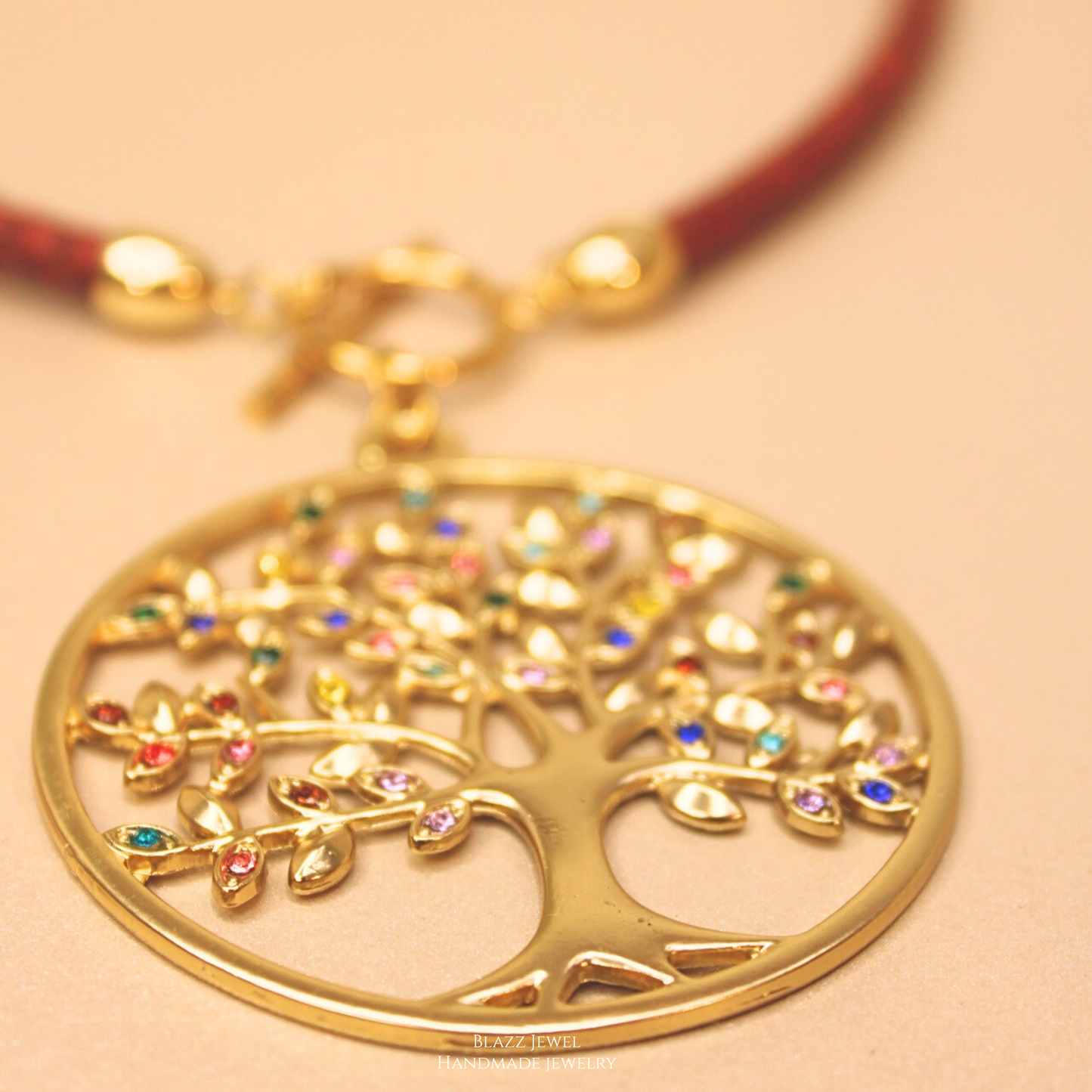 Omega de Cuero & Árbol de Vida Maxi con Zirconias