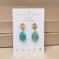 Aretes de Gota de Amazonita Facetada con Base Redonda Labrada y Mini Zirconias