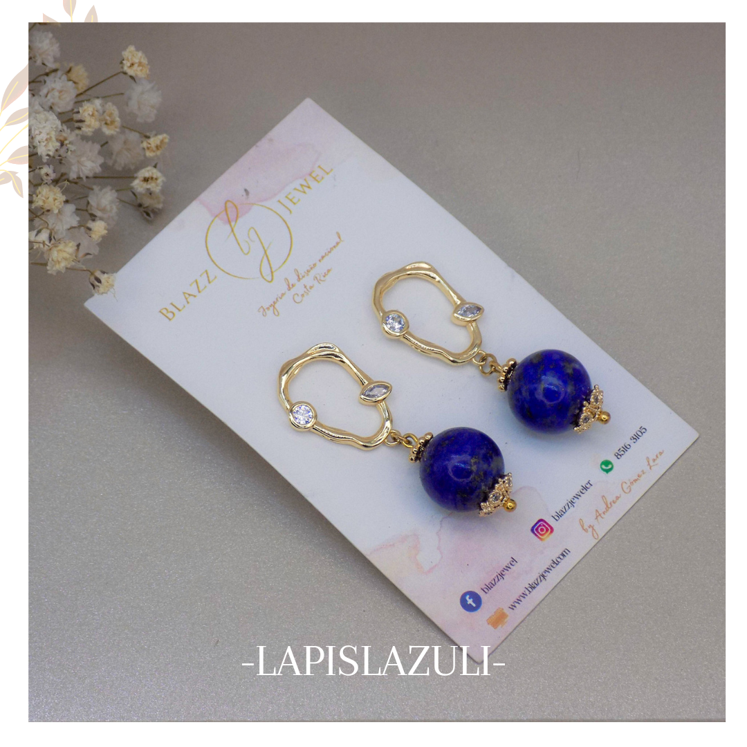 Lapislázuli 12mm & base ovalada con 2 zirconias