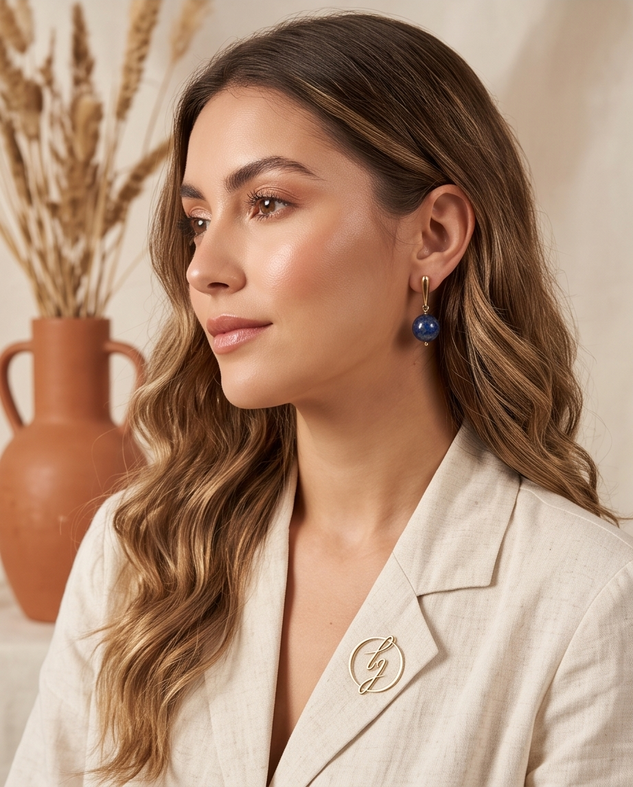 Aretes de Lapislázuli Liso con Base de Palito Dorado en Baño de Oro