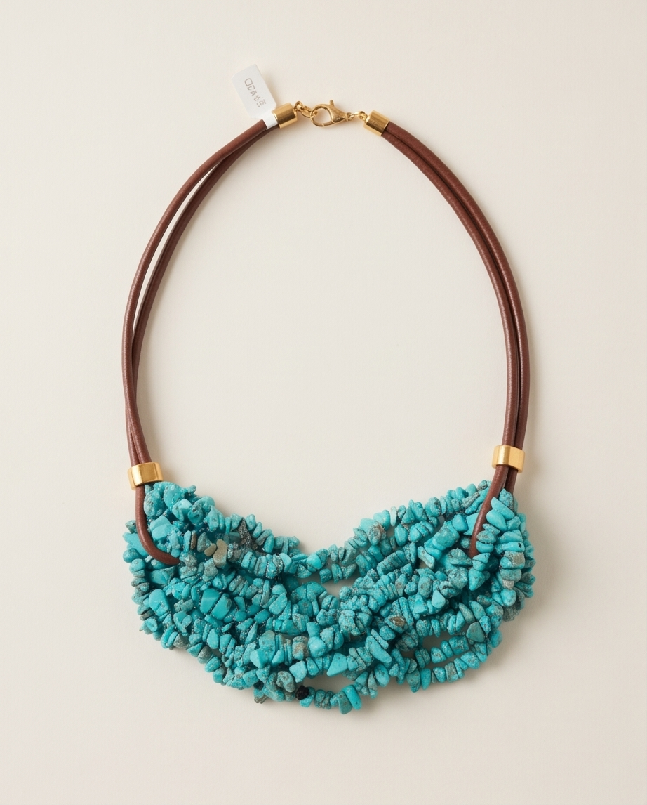 Collar Babero de Turquesa Africana y Cuero