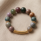 Pulsera Agata India 12mm con enlace de tubo liso color dorado