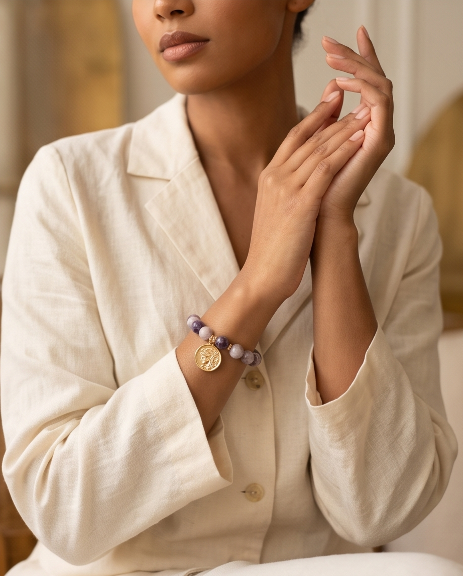 Pulsera de Amatista Facetada con Medalla Romana