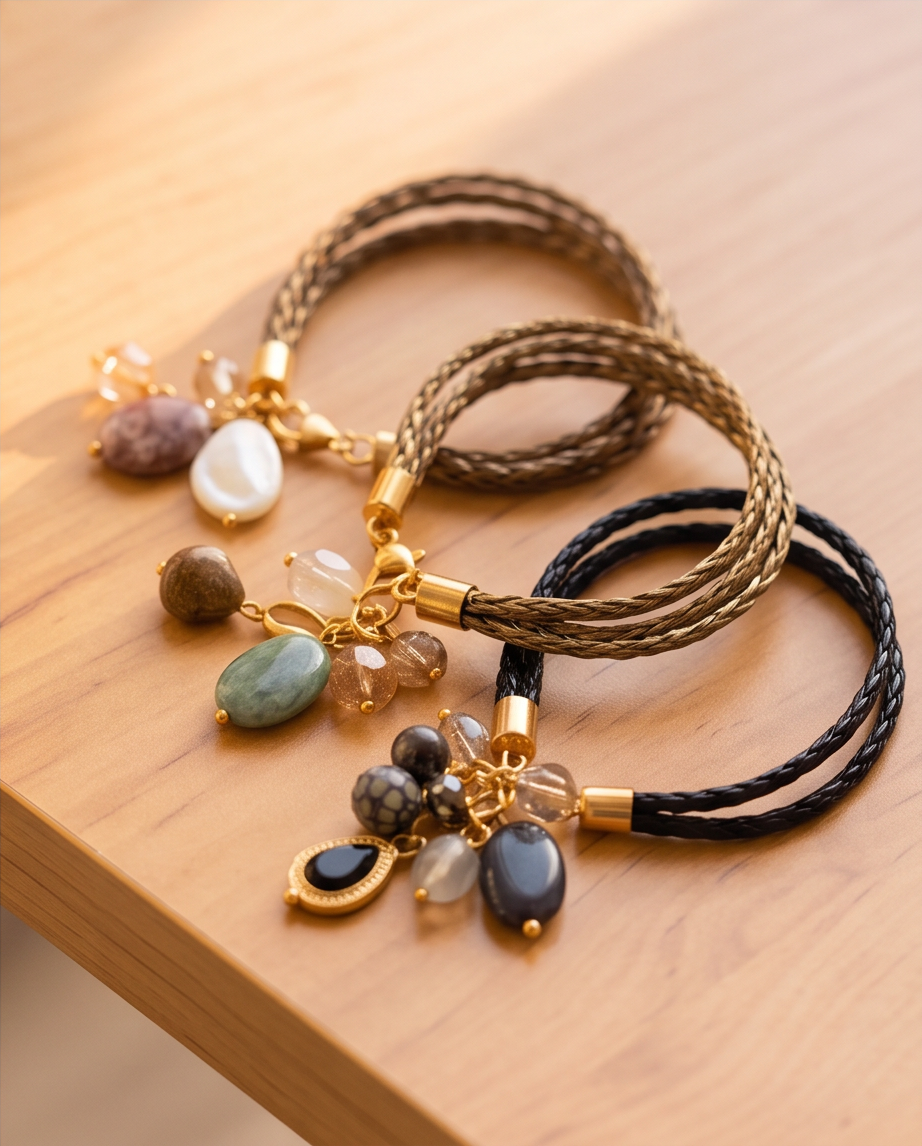 Pulsera de Cuero Trenzado Mix & Match con Charms de Piedras Naturales