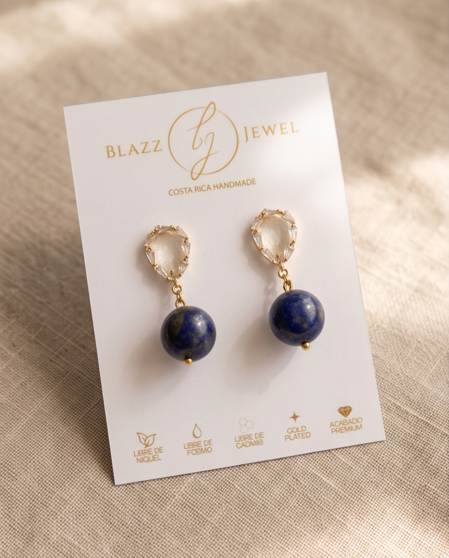 Aretes de Lapislázuli con Base de Gota con Zirconias