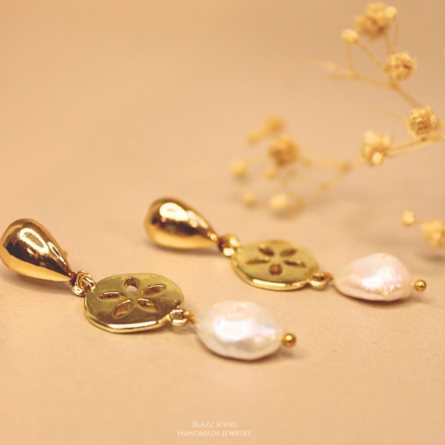 Perla Blanca+enlace de estrella de mar + base de gota