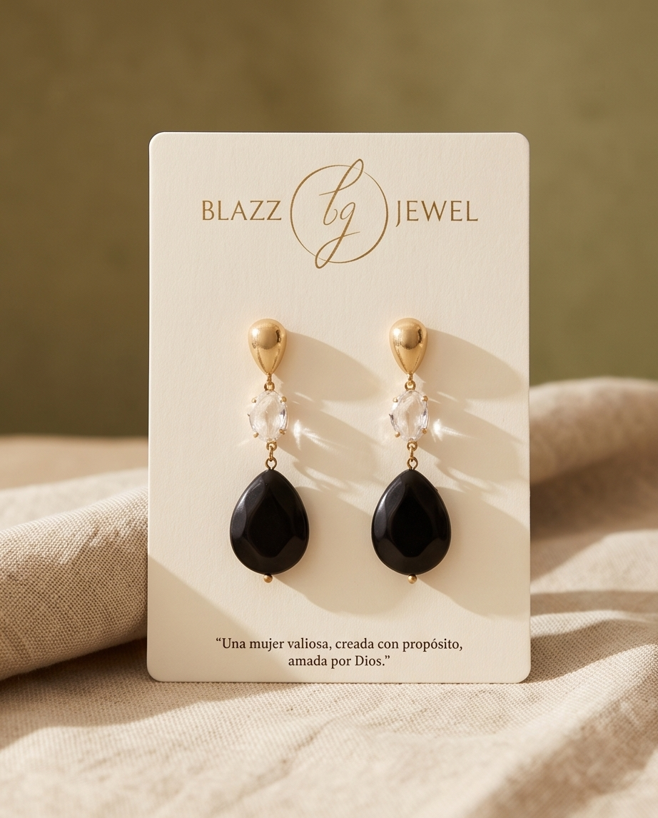 Aretes de Ónix en Gota Facetada con Cristal y Zirconias
