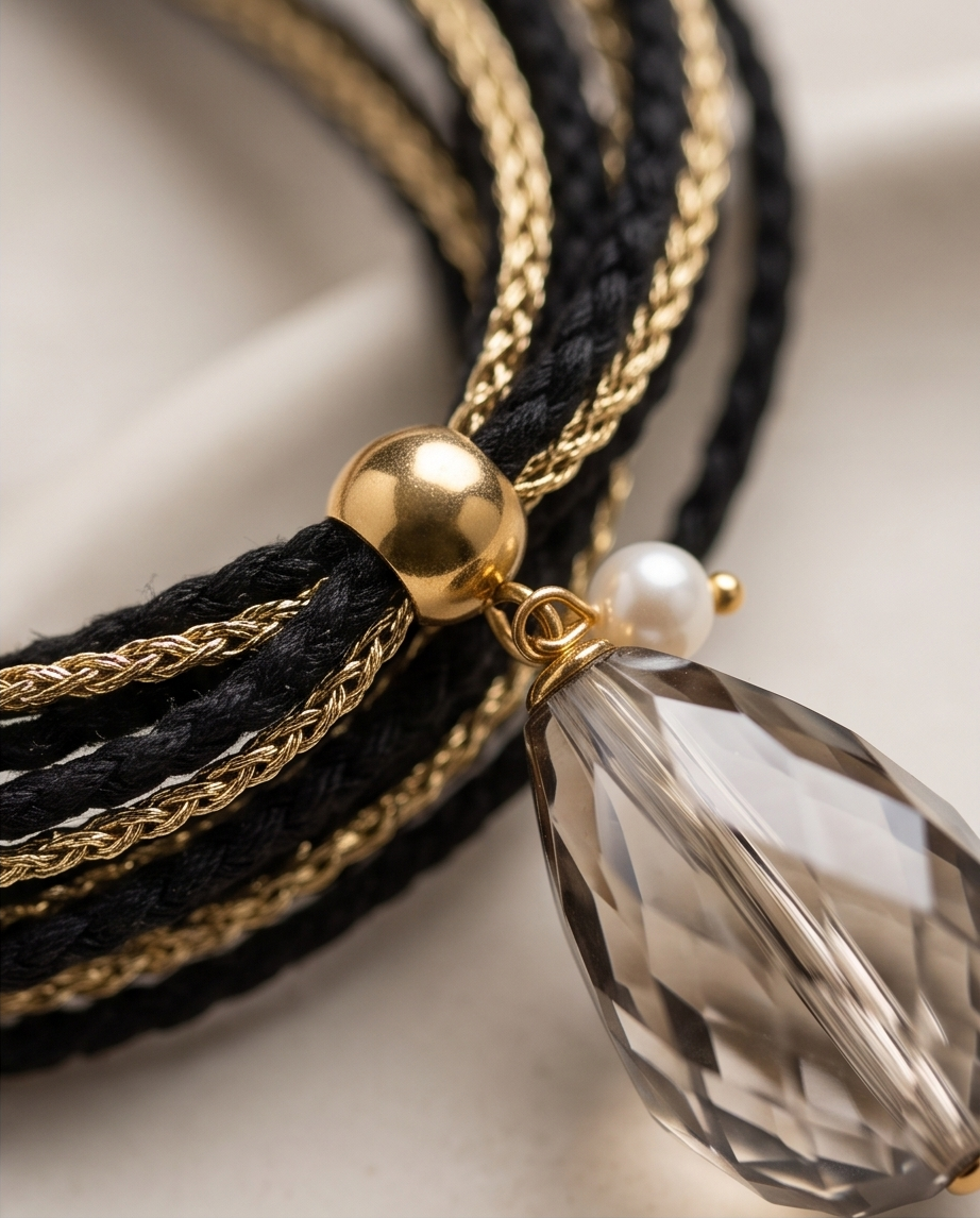 Collar de Cordón Roma con Dije de Cristal en Forma de Gota