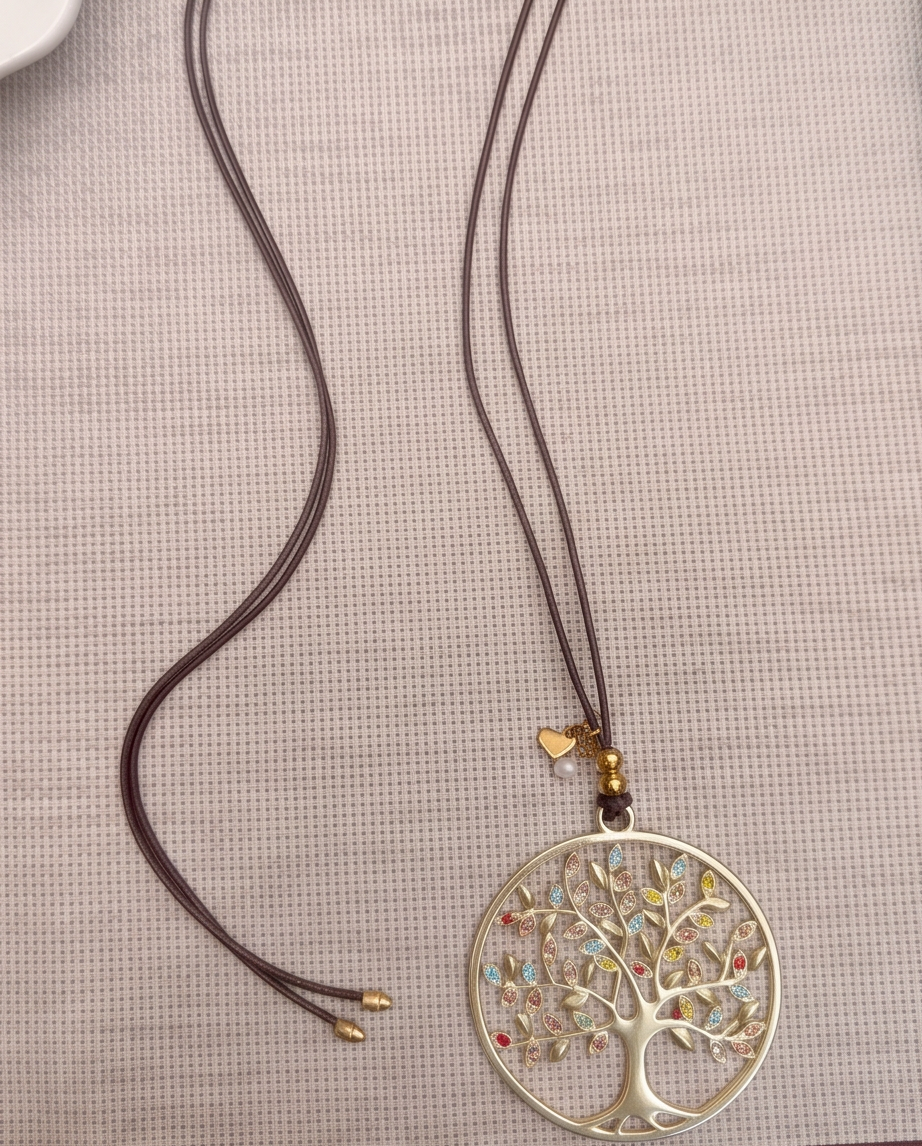 Collar Boho Dije Árbol de la Vida y Zirconias