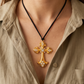 Collar Boho de Cuero Gamuzado Negro con Cruz de Zirconias