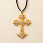 Collar Boho de Cuero Gamuzado Negro con Cruz de Zirconias