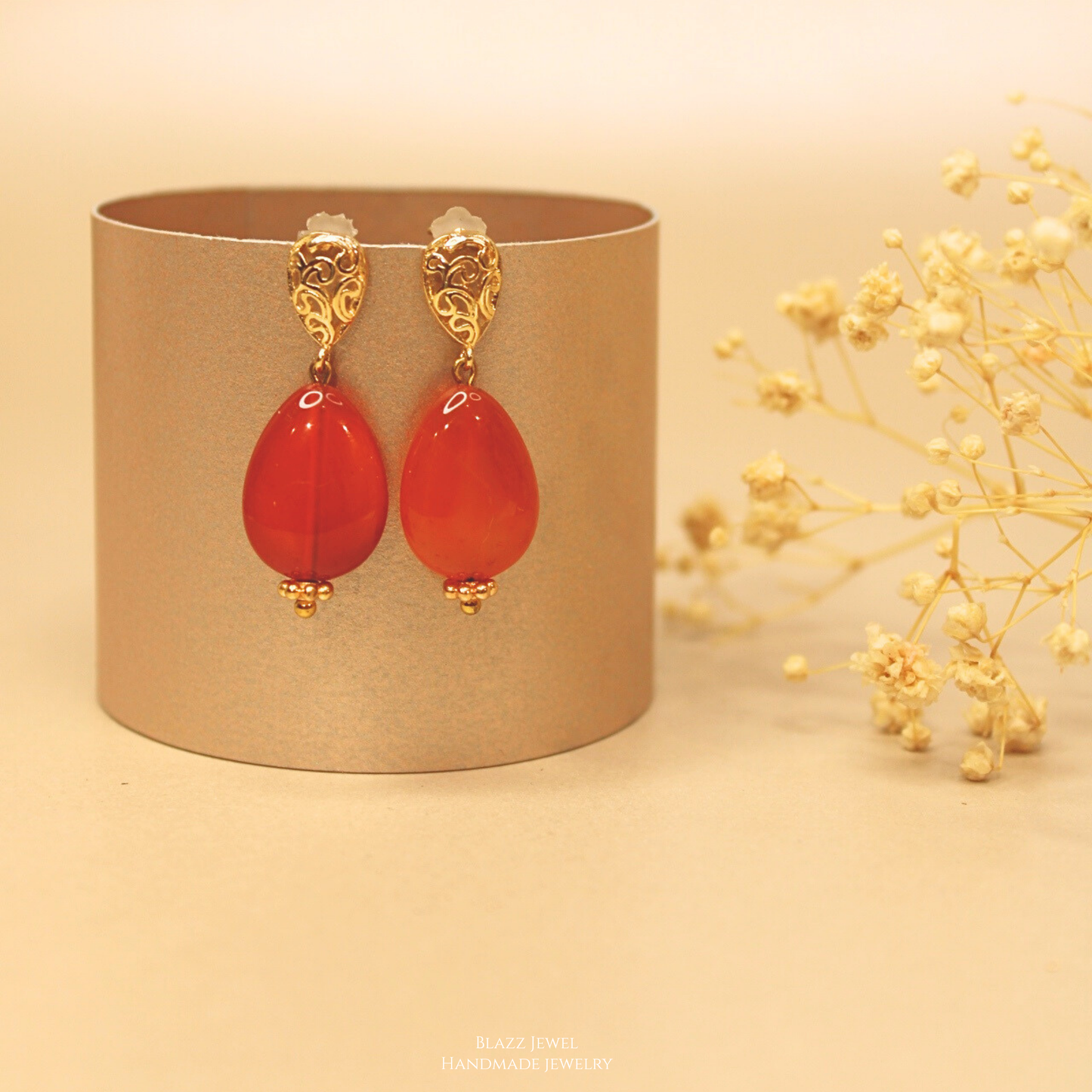 Arete Agata Gota Naranja & base de gota labrada