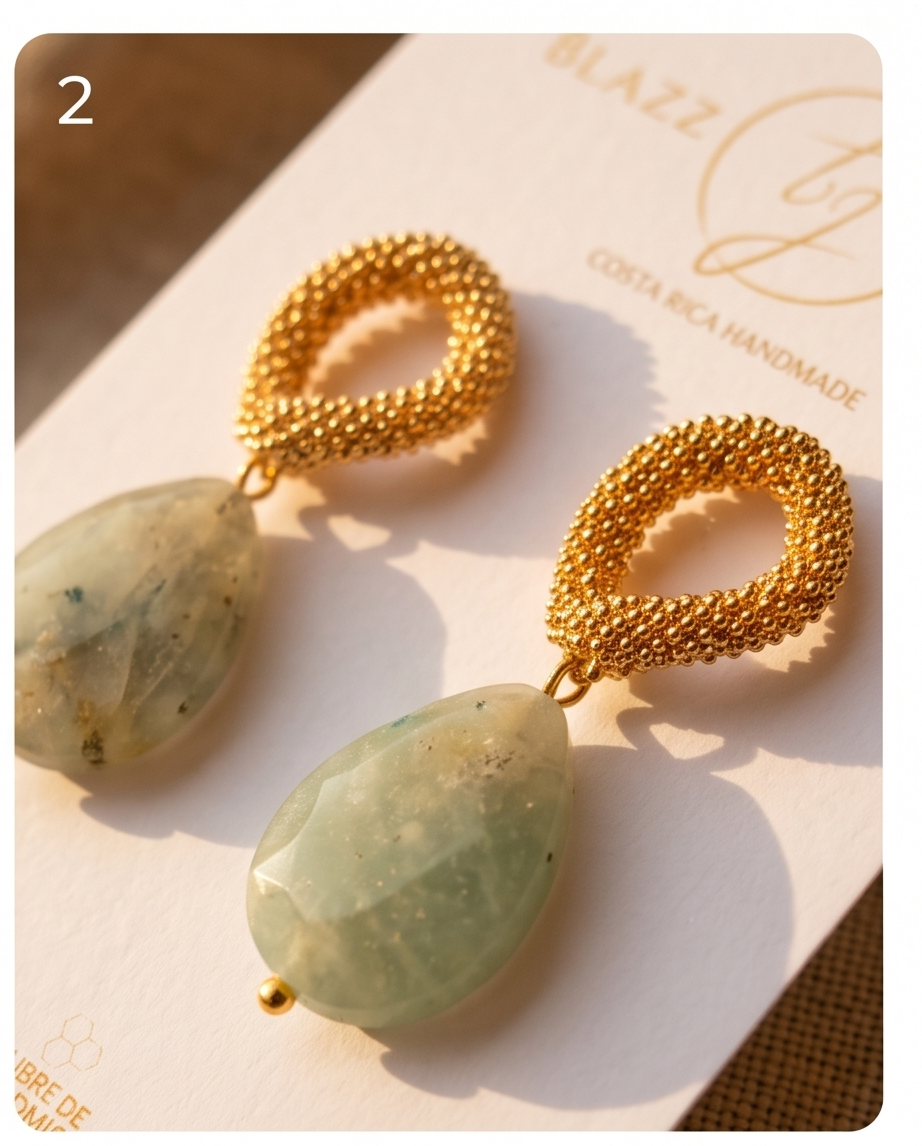 Aretes Aire de Gota de Amazonita Facetada con Base Ovalada