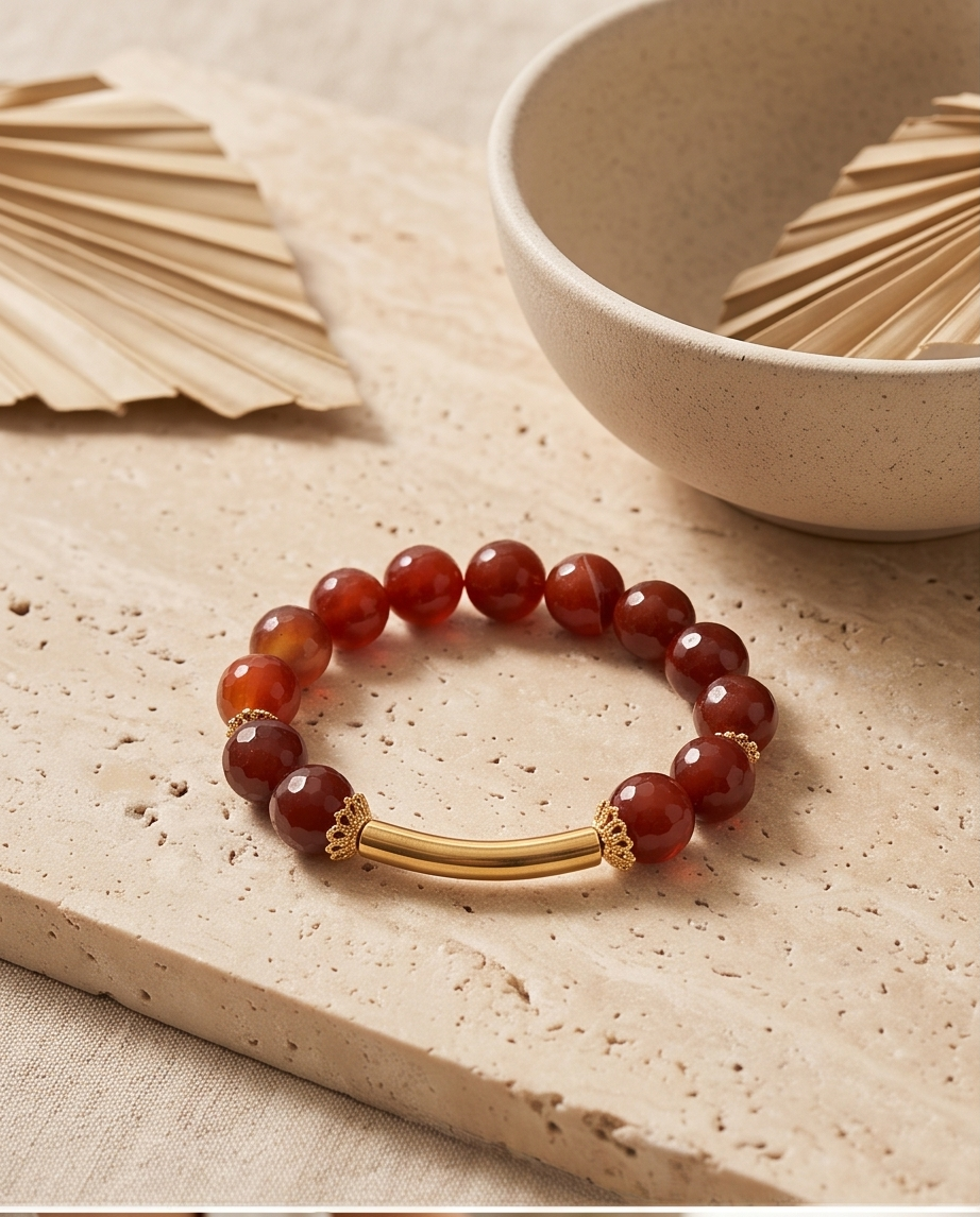 Pulsera elástica de ágata terracota facetada de 12 mm