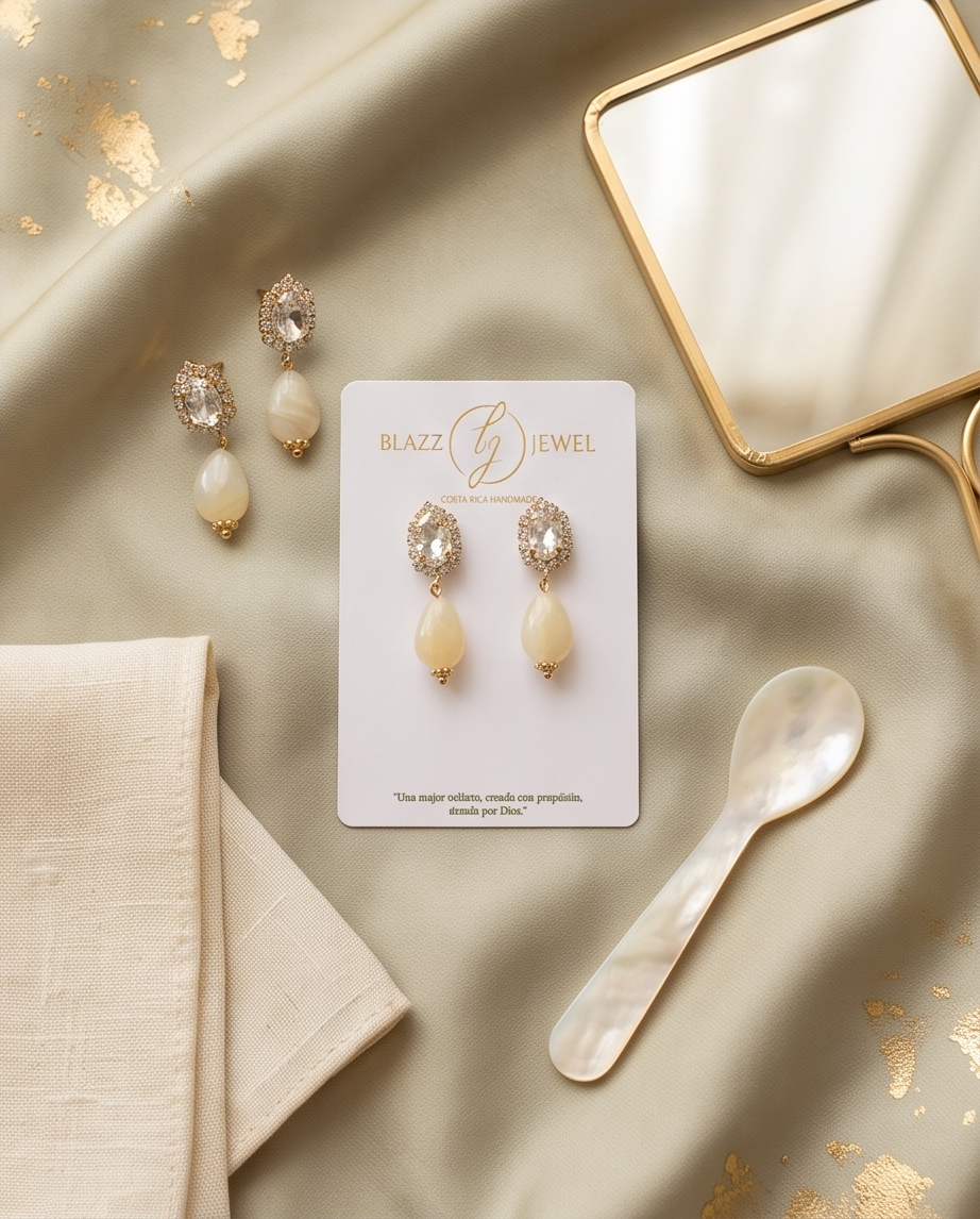 Aretes de Jade Amarillo en Gota con Base Fiesta de Zirconias