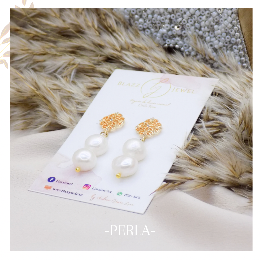 Perla doble & base de flor con zirconias