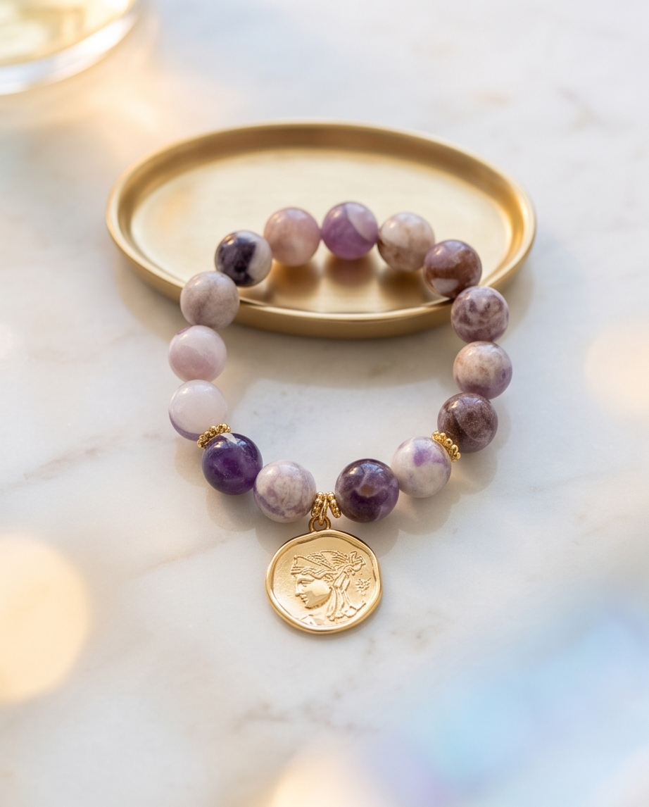 Pulsera de Amatista Facetada con Medalla Romana
