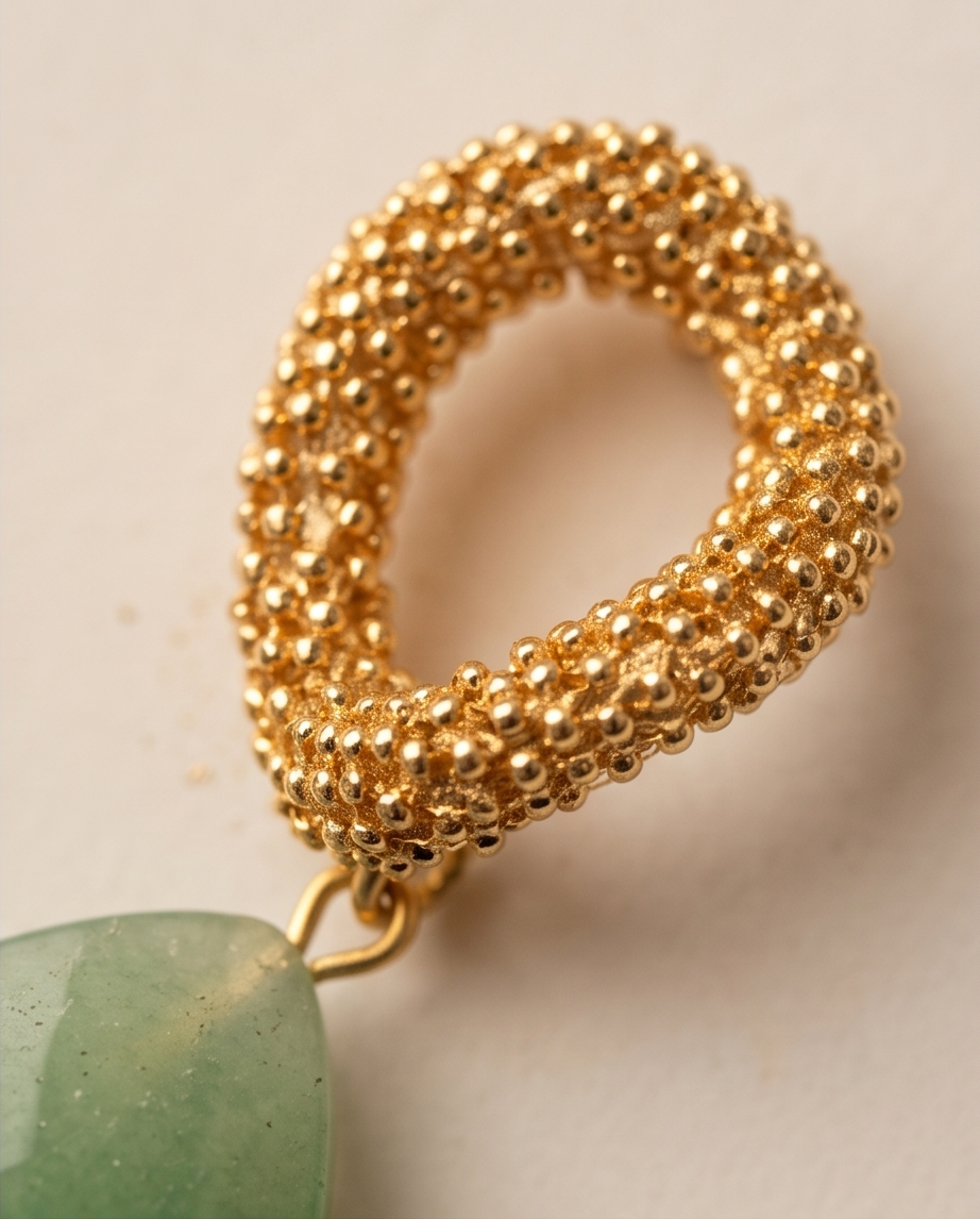 Aretes Aire de Gota de Jade Verde Facetado con Baño de Oro