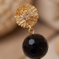 Aretes de Ónix Negro Facetado con Base Redonda Labrada y Mini Zirconias