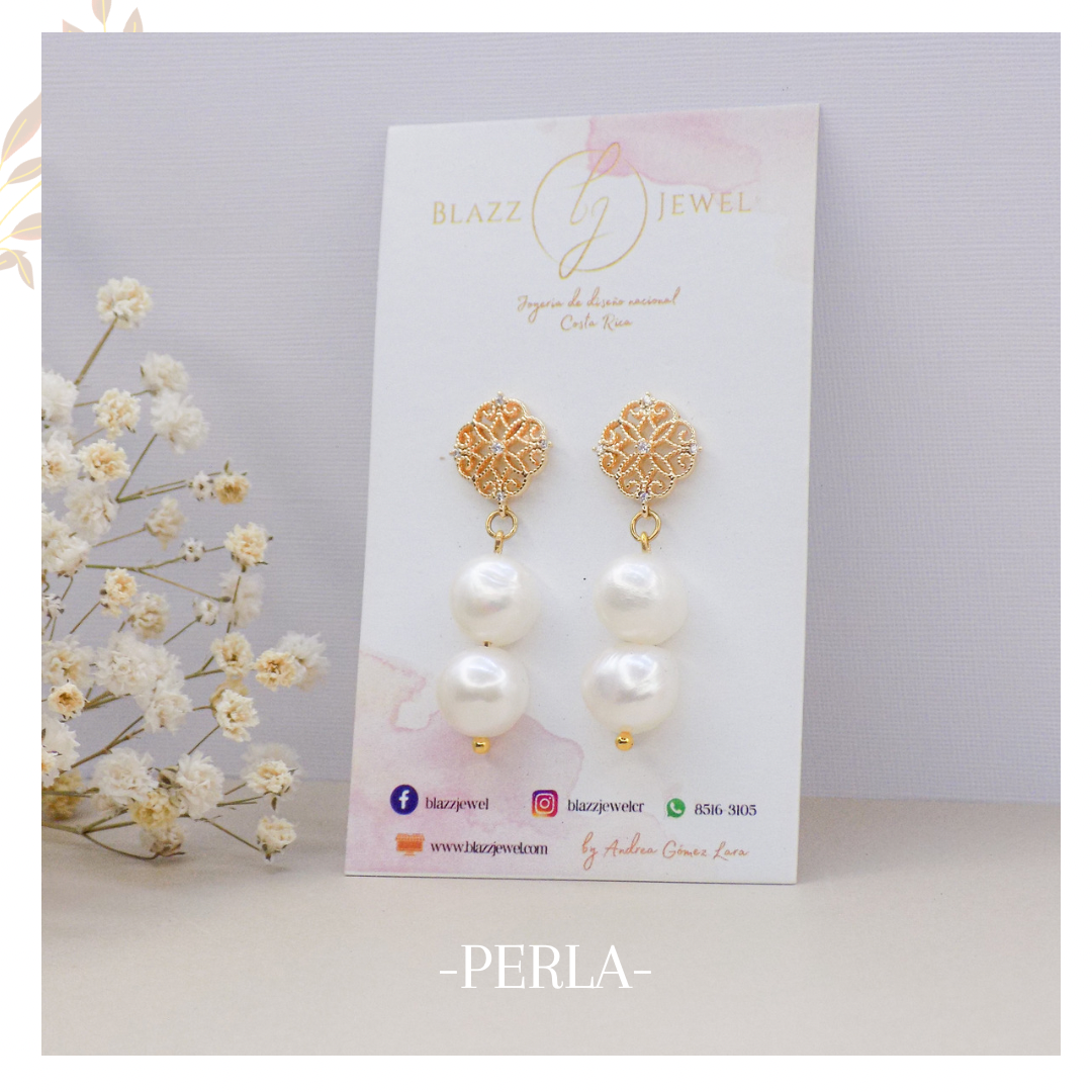 Perla doble & base de flor con zirconias