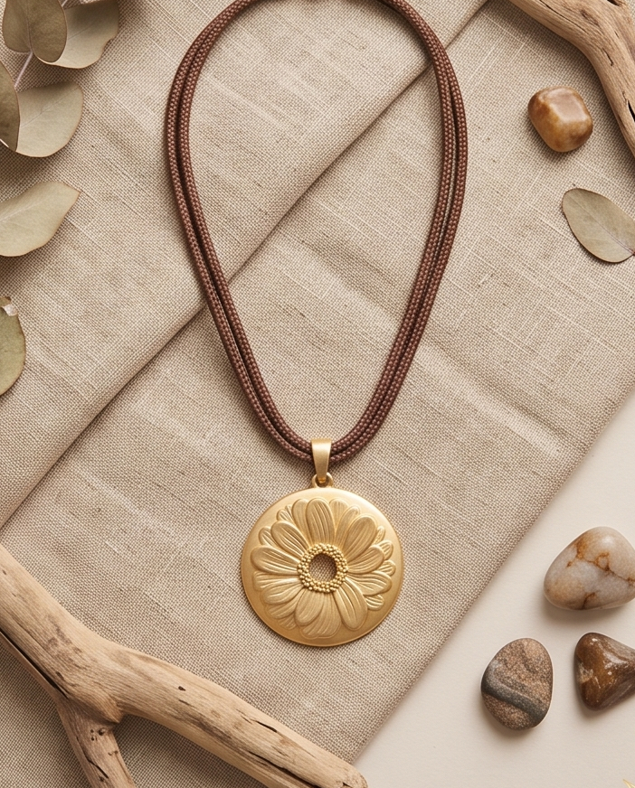 Collar Narea de Cordón Náutico Café con Dije de Flor