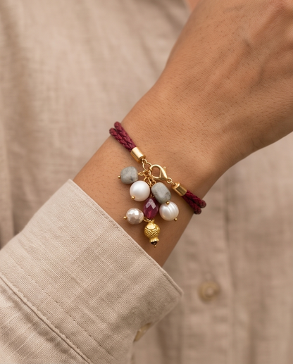 Pulsera de Cuero Trenzado Mix & Match con Charms de Piedras Naturales
