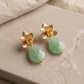 Aretes de Gota de Jade Verde Facetado con Base de Flor Labrada en Baño de Oro