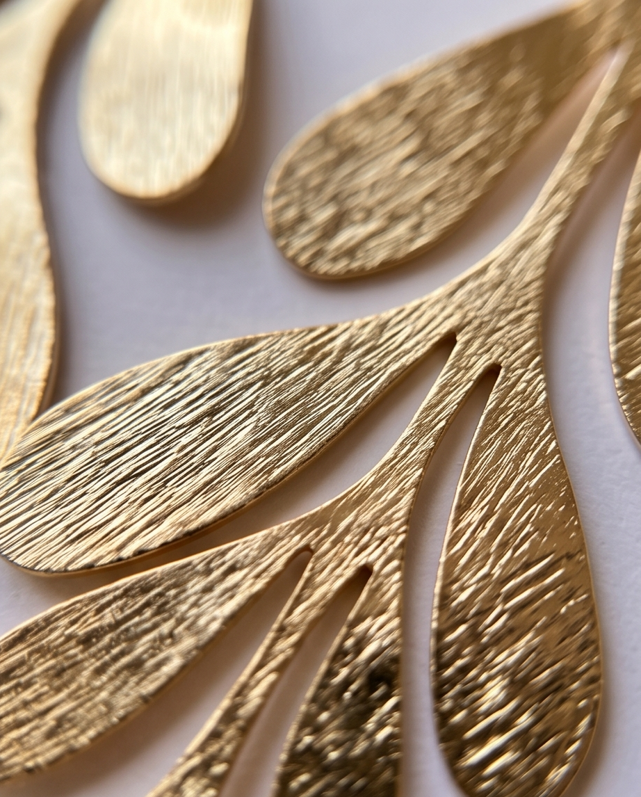 Aretes Maxi de Hoja Labrada con Base Hexagonal en Baño de Oro