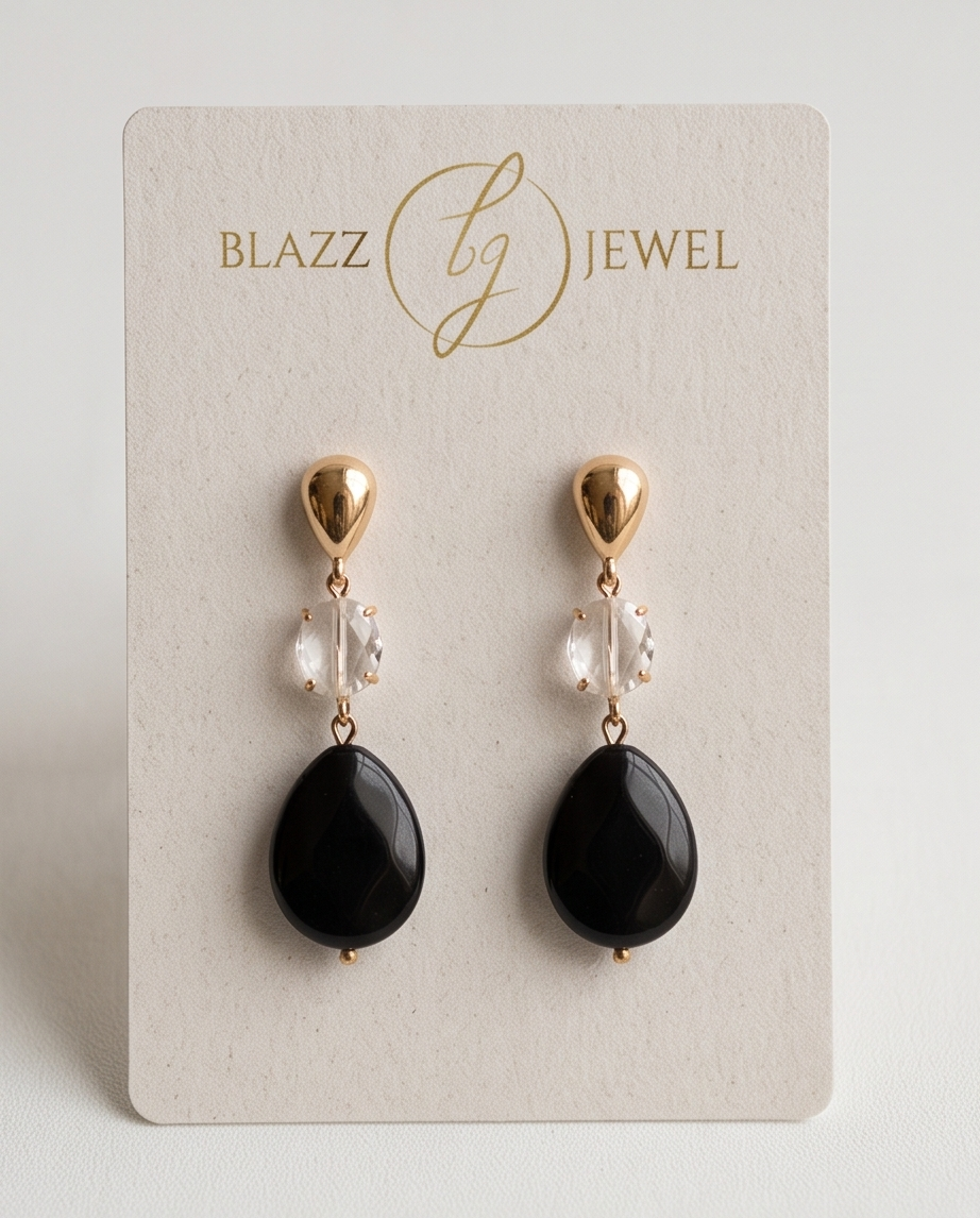 Aretes de Ónix en Gota Facetada con Cristal y Zirconias