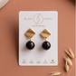 Aretes Ónix esfera 12mm facetada & base rectangular con textura